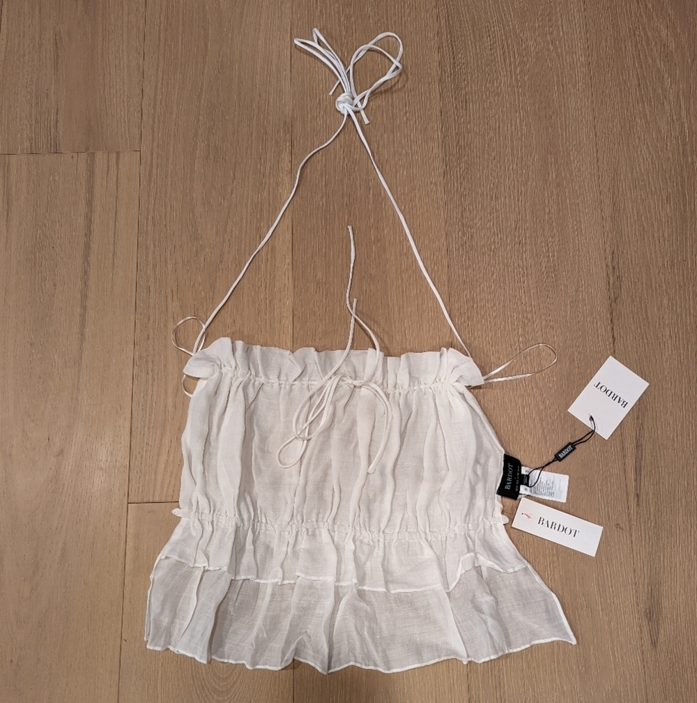 White Ruffled backless top